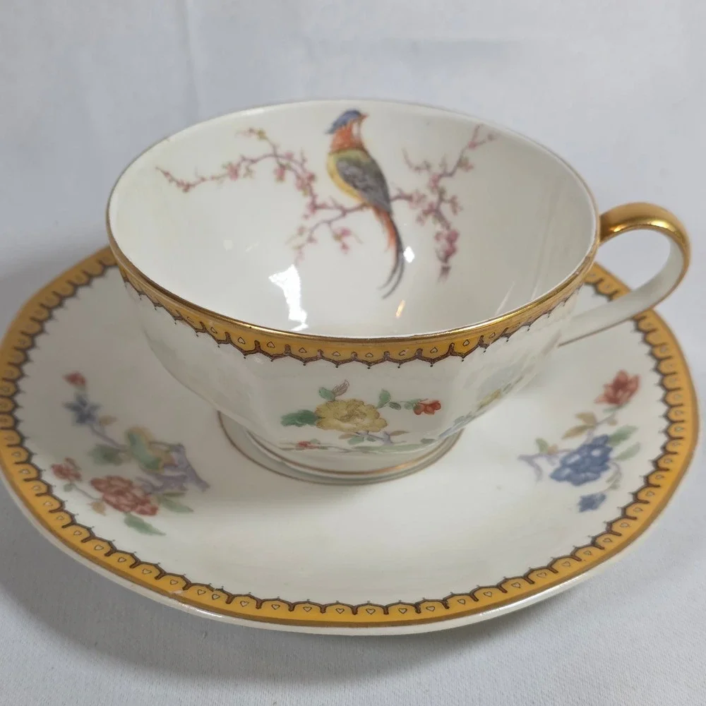 Theodore Haviland Limoges France Eden Bird of Paradise Teacup and Saucer Set